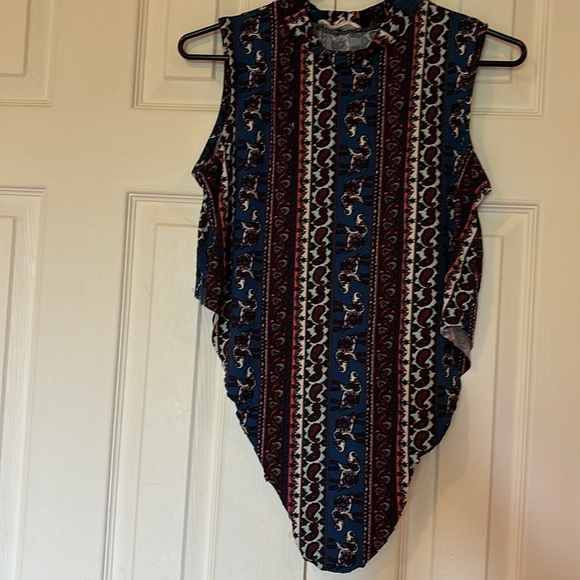 Pink Rose multi  pattern high neck sleeveless blouse Sz M - Picture 6 of 13